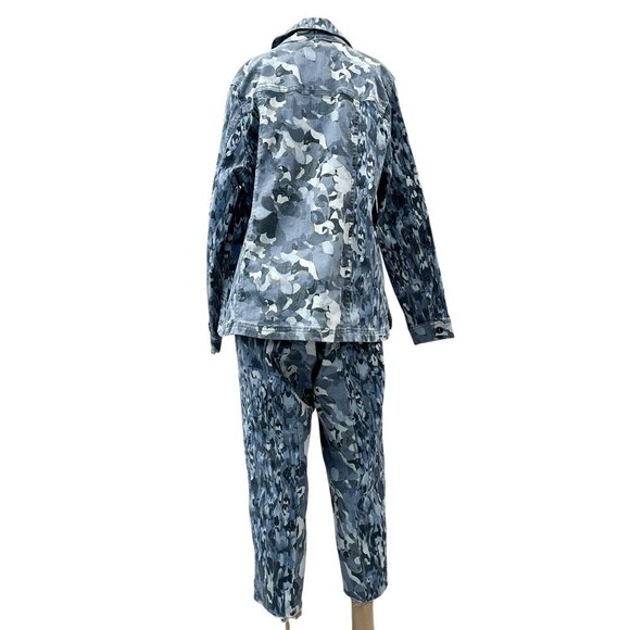 Logo by Lori Goldstein Petite Ink Camo Twill Utility Denim Jacket Pants Set 14P* - Picture 2 of 16